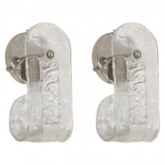 Pair of curved glass and nickel sconces